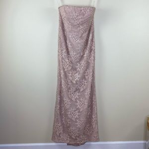 B'Zar Strapless Pale Pink Beaded Lace Evening Gown